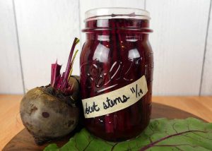 Beet stems pickled in a jar by Roaring Spork