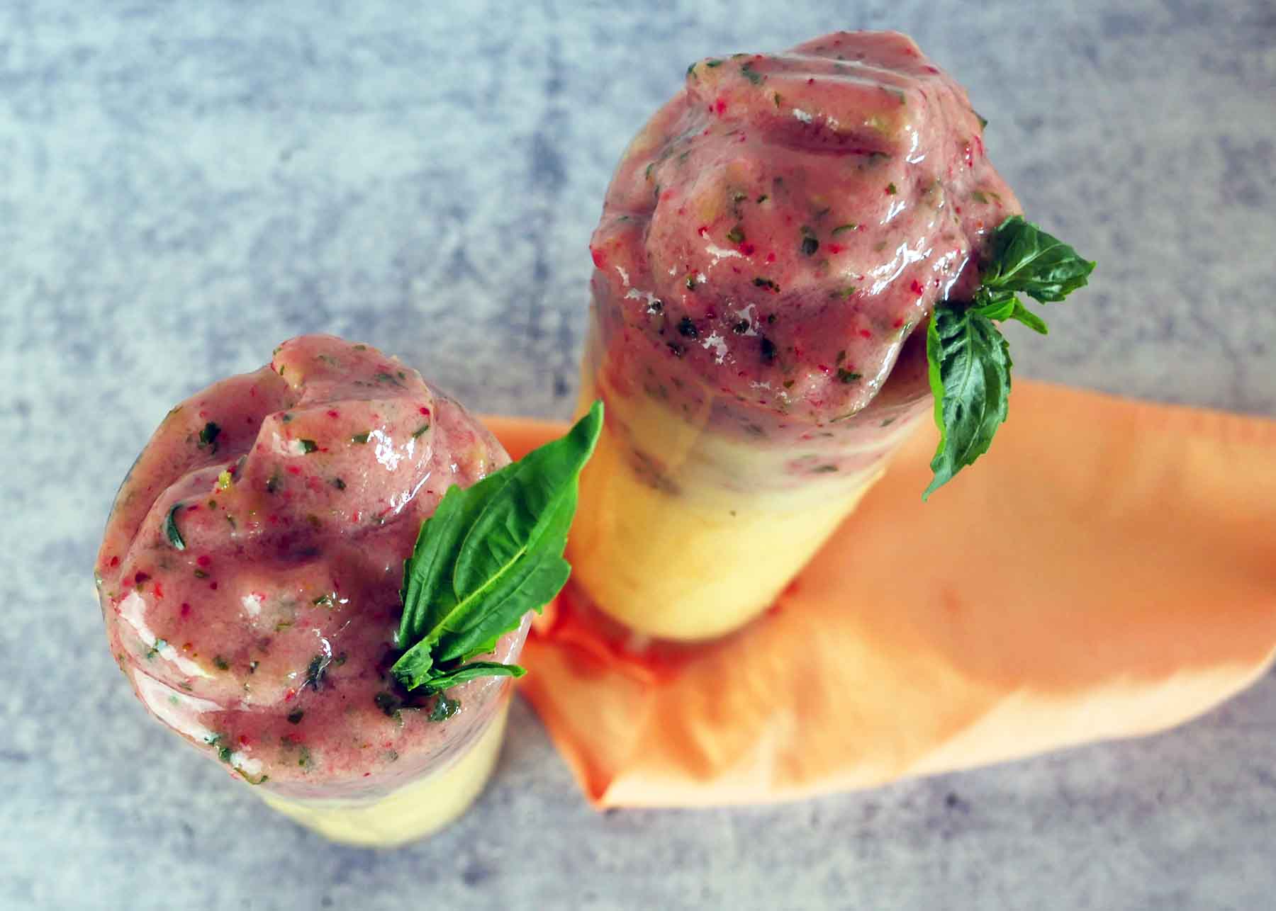 Strawberry Basil Smoothie with Peaches - Roaring Spork