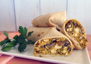 Tofu scramble breakfast burritos by Roaring Spork