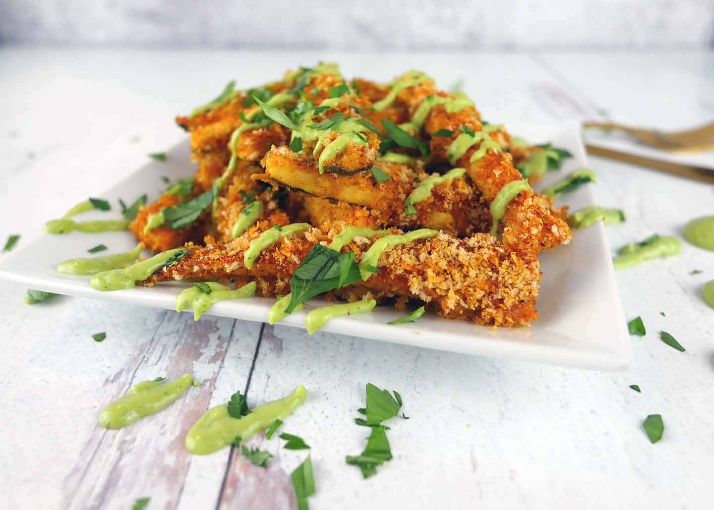 Baked Zucchini Fries with Avocado Crema - Roaring Spork